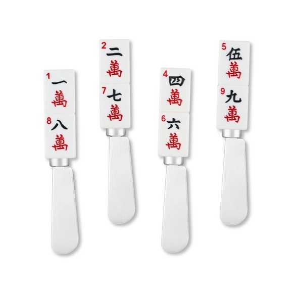 Mahjong Decor 4-Piece Hand Painted Resin Handle with Stainless Steel Blade - Picture 4 of 4